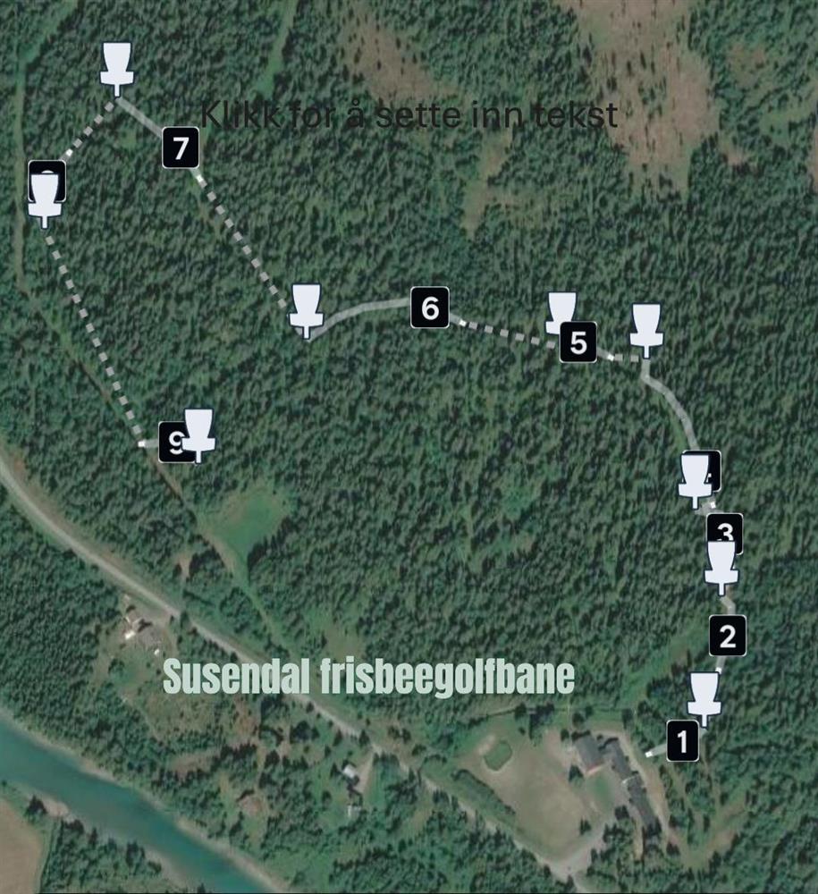 Kart over frisbeegolfbanen i Susendal - Klikk for stort bilde
